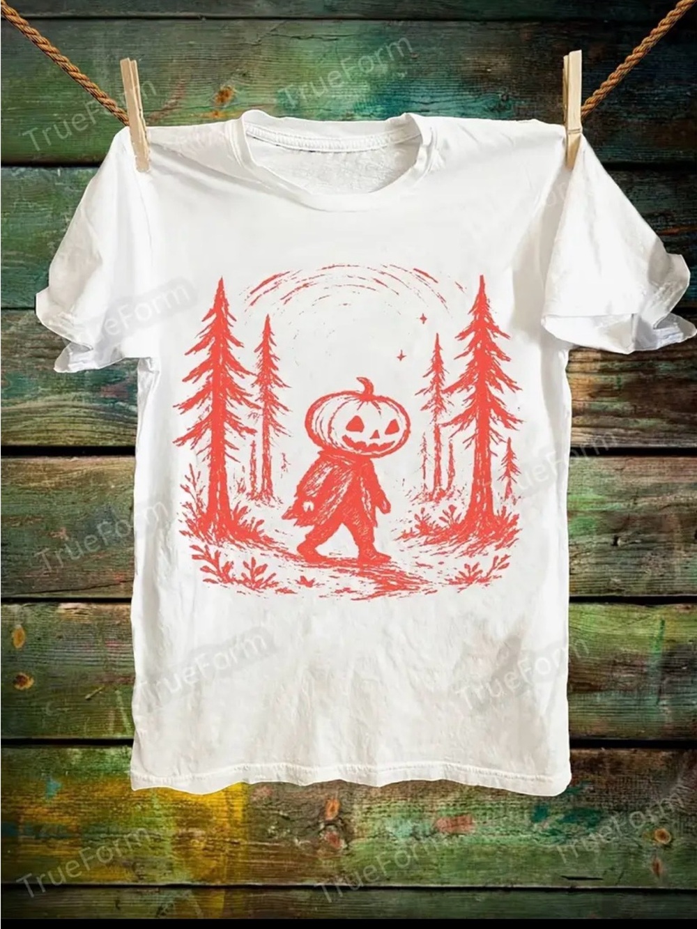 🆕 Orange Pumpkin Head Walker Graphic - White Tee - Retro - Whimsy Goth - NIB